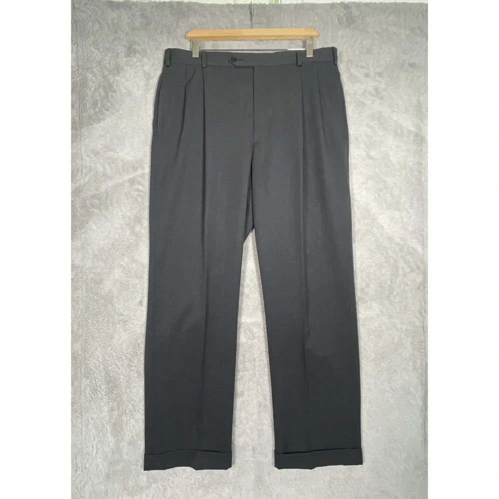 Brooks‎ Brothers Dress Pants Men 36x32 346 Charcoal Grey Wool Pleated Cuffed EUC